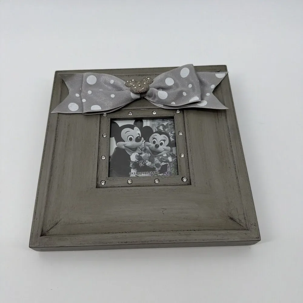 MICKEY MOUSE RHINESTONE & BOW PICTURE FRAME (3 X 3 PHOTO) Disneyland
